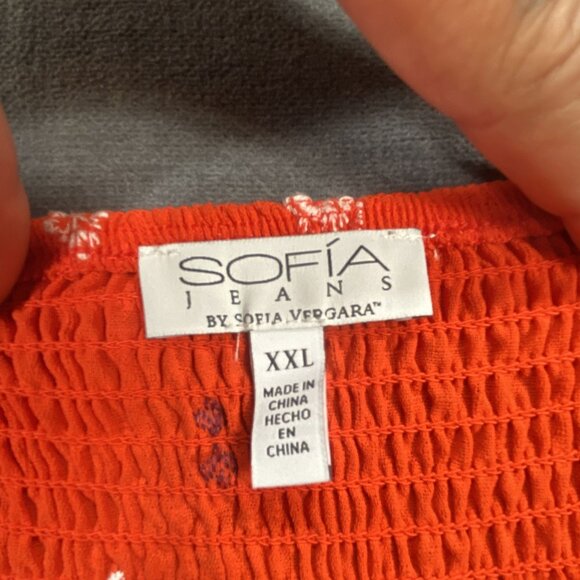 Sofia Vergara Womens Red Sleeveless Ruffle Top XXL 100% Polyester Smocking Back - Picture 4 of 10